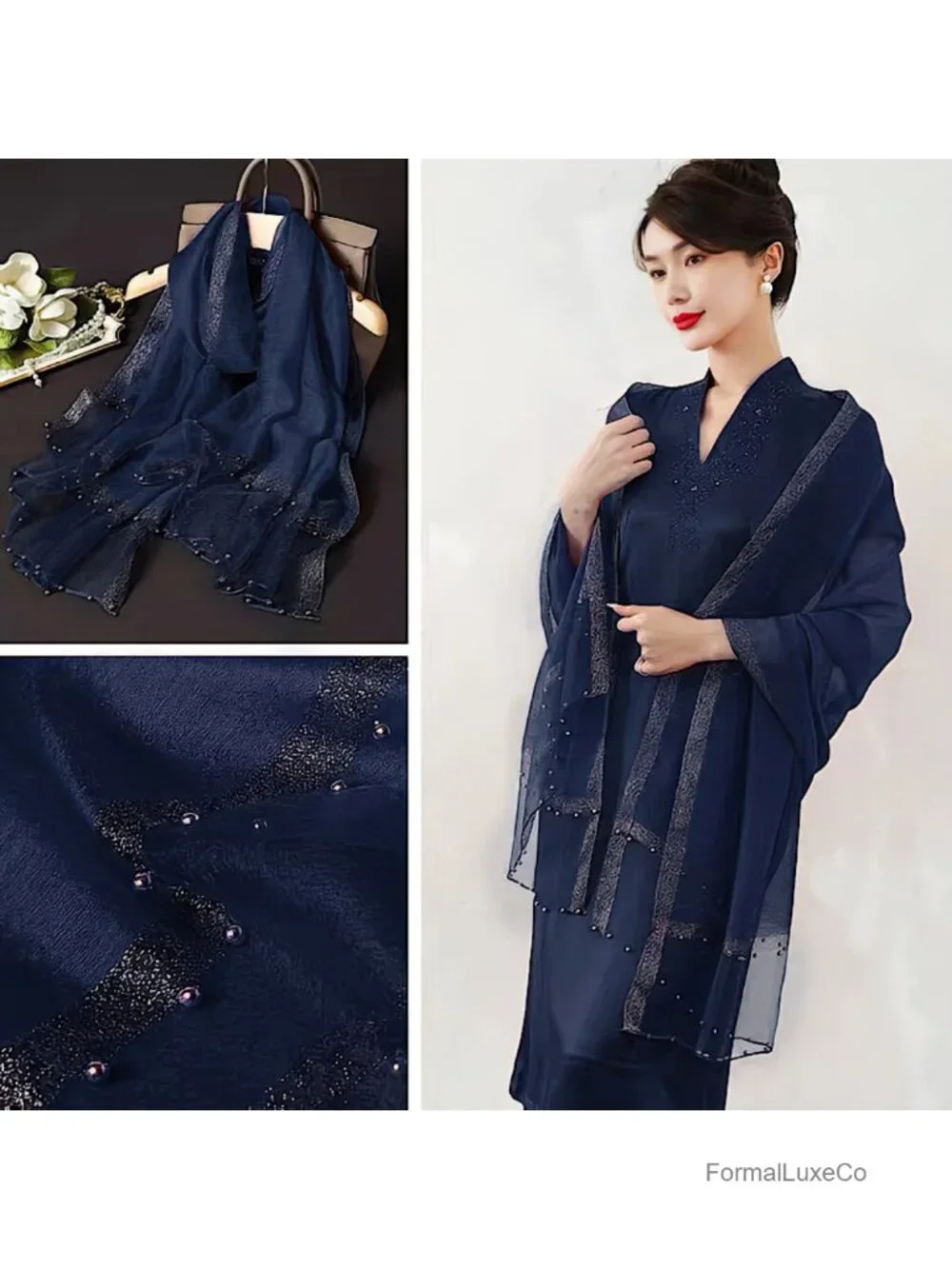 Silk Wool Lightweight Scarf Shawl Wrap for Evening Wedding